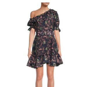 TED BAKER LONDON​One Shoulder Ruffle Mini Fit and Flare Dress Size 1